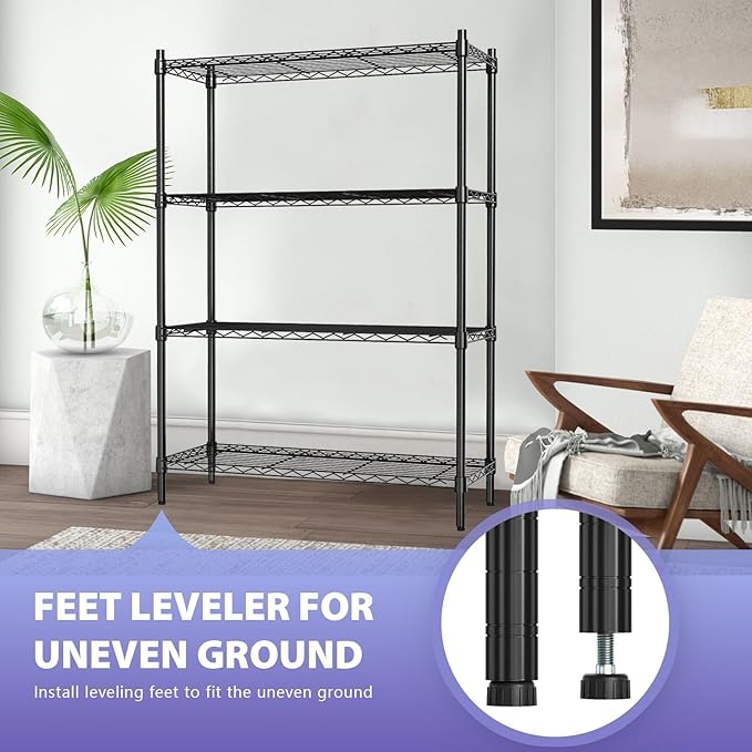 Heavy Duty 4-Tier Wire Shelving Unit – NSF Certified Adjustable Metal Storage Rack for Kitchen, Garage, Pantry – 1000 lbs Capacity – 36" W x 14" D x 54" H ﻿