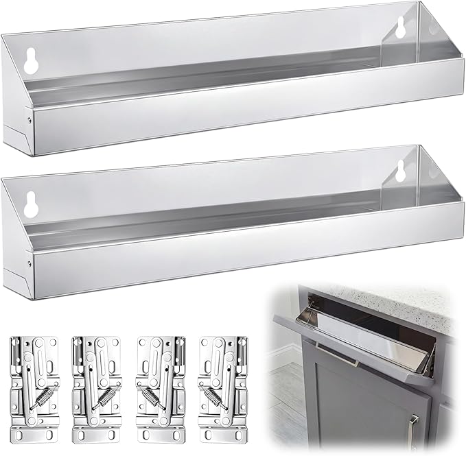 2 Set 11 Inch Stainless Steel Sink Drawer Pivot Hinge Kit Include Tip Out Tray for Sink and Hinges Large Pull Out Storage Organizer for Kitchen Bathroom Base Cabinets