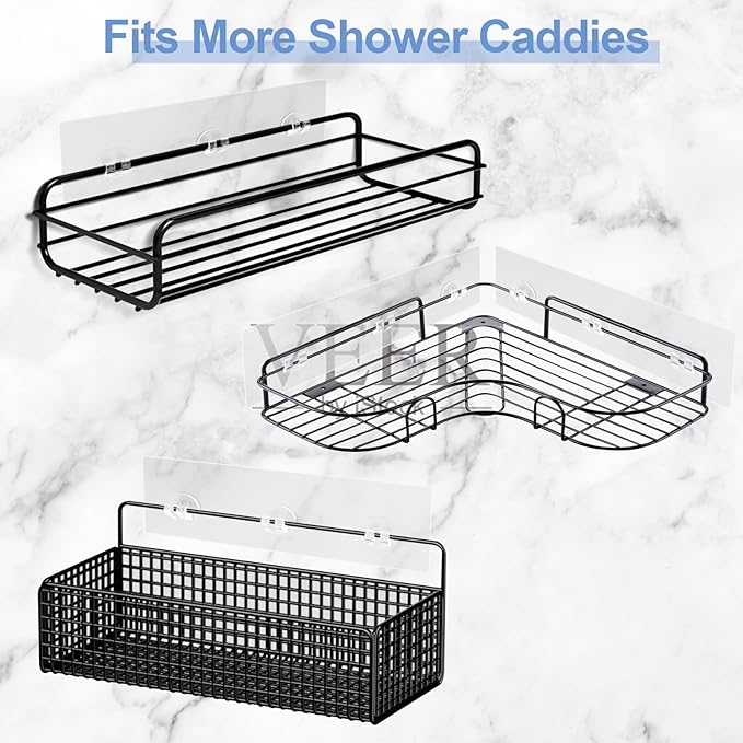 Shower Caddy Adhesive Replacement, Strong Shower Shelf Adhesive,2 Pack WaterProof Showers Adhesives Strip, Ad-hesive Hook for Showers, No Drilling for Bathroom Storage Shelve and Kitchen Rack
