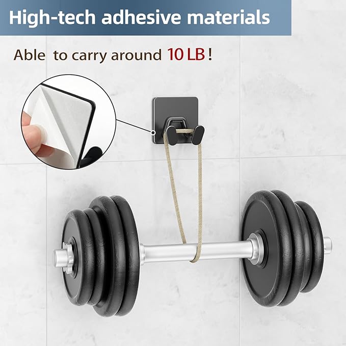 Adhesive Shower Hooks for Inside - Extra Sticky Stainless, Razor Holder Shower Accessories, Wall Mounted Self-Adhesive Double Hooks for Razor, Loofah, Towel, Shaver, Coat, Key, Matt Black, 6 Pack