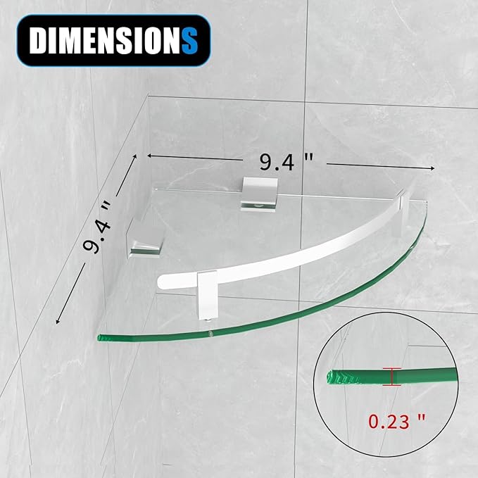 Glass Corner Shelf for Bathroom Corner Shelf, 3 Pack Tempered Glass Shelf with Silver Metal Rails,Suitable for Bathroom