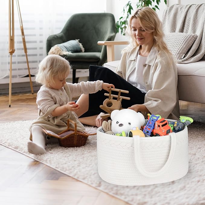 ABenkle Baby Diaper Caddy, Nursery Storage Bin and Car Organizer for Diapers and Baby Wipes, Cotton Rope Diaper Basket Caddy, Changing Table Diaper Storage Caddy