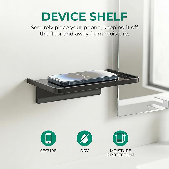 EHKIT Small Floating Shelf Heavy Acrylic Adhesive Stick on Sticky Strips/Nail Screws Wall Mount Bathroom Organizer Wipes Phone Glasses Essential Oil Perfume (White)