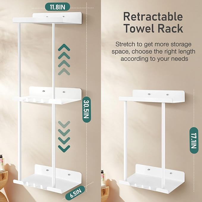 Hommtina Towel Rack Towel Storage for Bathroom,Towel Holder for Bathroom Wall Towels Organizer (White)