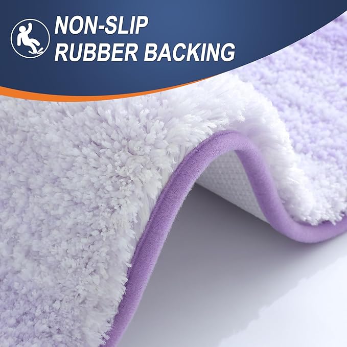 OLANLY Bathroom Rug Set 2 Piece, Soft Absorbent Microfiber Bath Rug Set, Non-Slip, Machine Wash Dry, Plush Shaggy Bath Mats for Bathroom (47"x20"+24"x16", Light Purple)