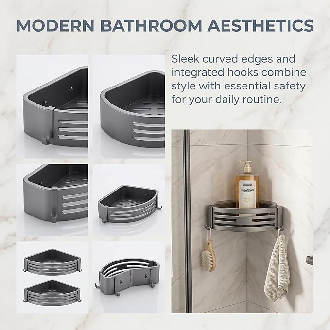 corner shower rack, non drilled self-adhesive corner rack, shower rack, shower caddy，cormer shelf，Storage rack， 2-piece， set matte gray，space aluminum