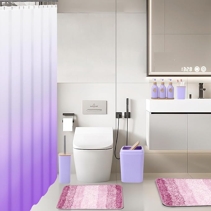 32PCS Bathroom Sets with Shower Curtain and Rugs Purple Bathroom Accessories Shower Curtain Set Bathroom Accessories Bathroom Decor