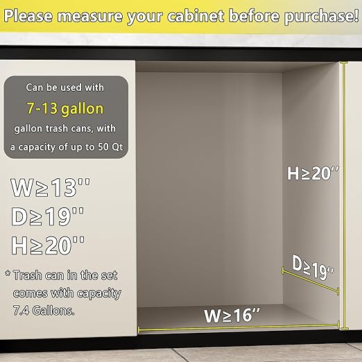 Under Sink Trash Can Pull Out with 7.4 Gal Black Can 13" Wx17 Hx17 D Sliding Garbage Can Under Cabinet