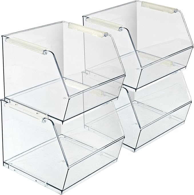 Azar Displays 556710-4PK Small Clear Stackable Bin Compact Transparent Organizer for Pantry Drawer Bathroom and Desk BPA-Free Plastic (Pack of 4)