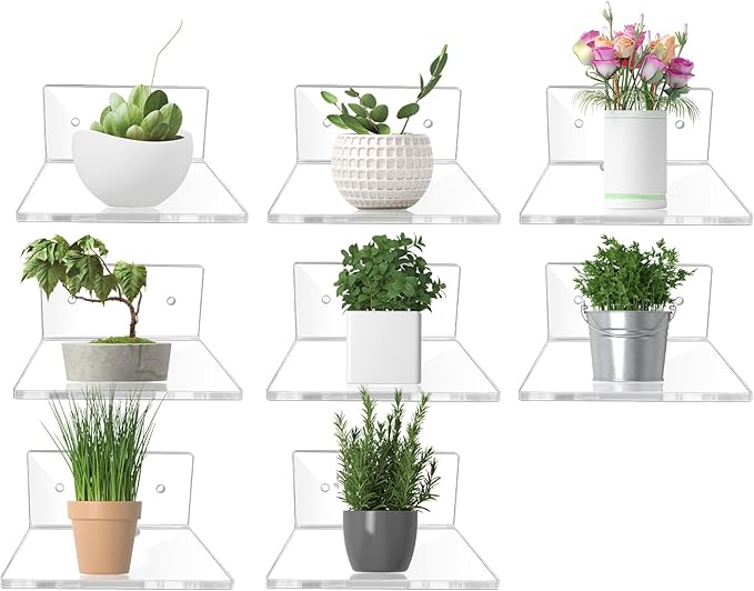Acrylic Wall Shelves,Clear Floating Shelves for Display (8 Pieces with Holes)