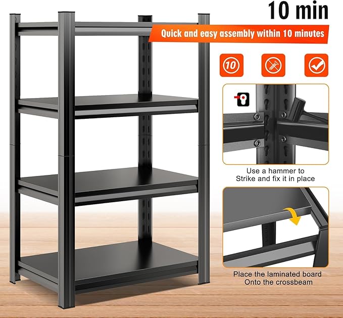 4-Tier Kitchen Shelf Organizer, Metal pantry shelves, Adjustable Storage Rack, Heavy Duty Metal Shelves for Pots, Pans, Bottles & Pantry Goods, Space-Saving, Black (54"H x 35.4"W x 15.7"D)