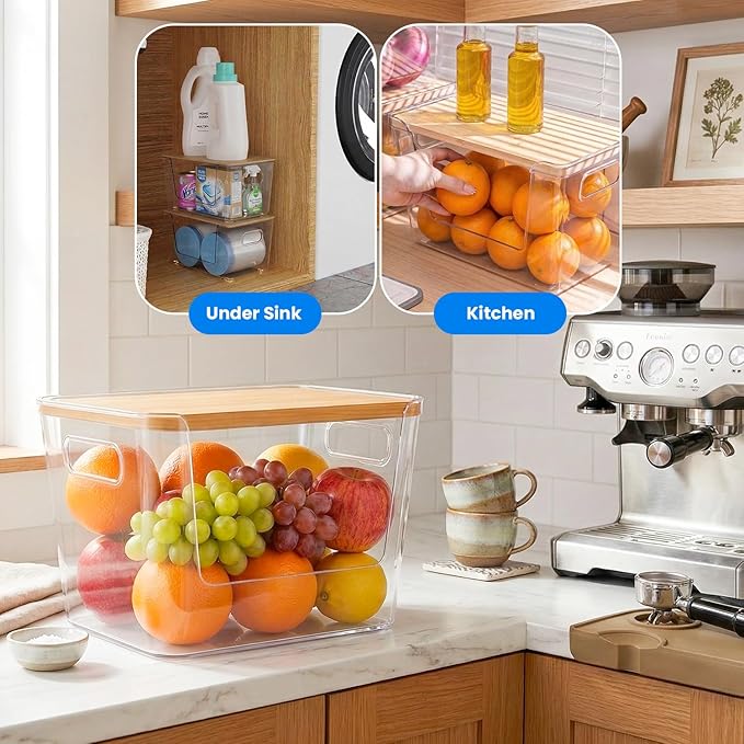 2 Pack Trash Bag Holder with 2 bags holder, Stackable Garbage Bag Dispenser for 13/30/33 Gallon Bags, Clear Organizer Bins for Under Kitchen Sink, Laundry Room Organization