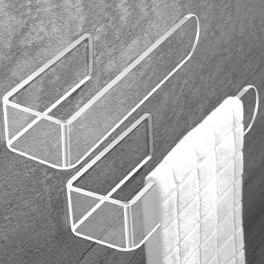 Taozun Hand Towel Holder - Clear Towel Rack for Bathroom, Adhesive Towel Bar Stick on Kitchen Wall, Acrylic Towel Rail No Drill Towel Holder, 2 Packs