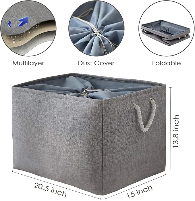 TheWarmHome Storage Baskets for Organizing, Sturdy Fabric Storage Basket , Foldable Storage Baskets for Shelves Closet Nursery Toy (Grey 3 Pack 20.5×15.7×13.8inch)