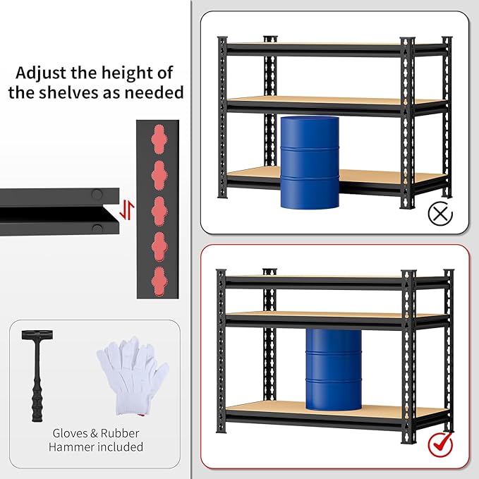5-Tier Metal Storage Shelves, Adjustable Shelving Units, Boltless Assembly, Black, 27.88 x 11.88 x 60 Inch, for Warehouse Garage Shed Basement (60H*27.98W*11.98D)
