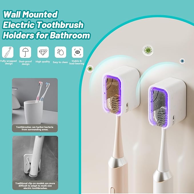 2 Pack Toothbrush Holders for Bathroom, Self Adhesive Wall Mounted Toothbrush Holder with Cover, Single Toothbrush Dispenser Storage Organizer for Family, Travel, Waterproof and Dustproof (White)