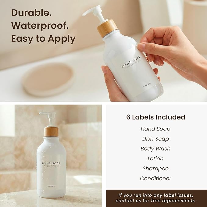 MaisoNovo Soap Dispenser Bathroom Set of 2-16.9 oz Bathroom Soap Dispenser Set - White Plastic Bottles x 2 with White Bamboo Pumps & Tray