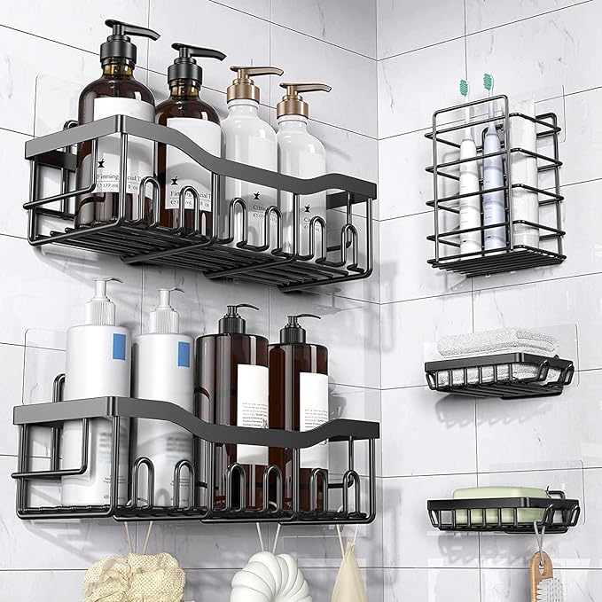 8pcs Shower Caddy Adhesive Replacement, Shower Shelves Strip Pad Organizer Sticker, Bathroom Heavy Duty Strong Sticky Wall No Drilling Transparent