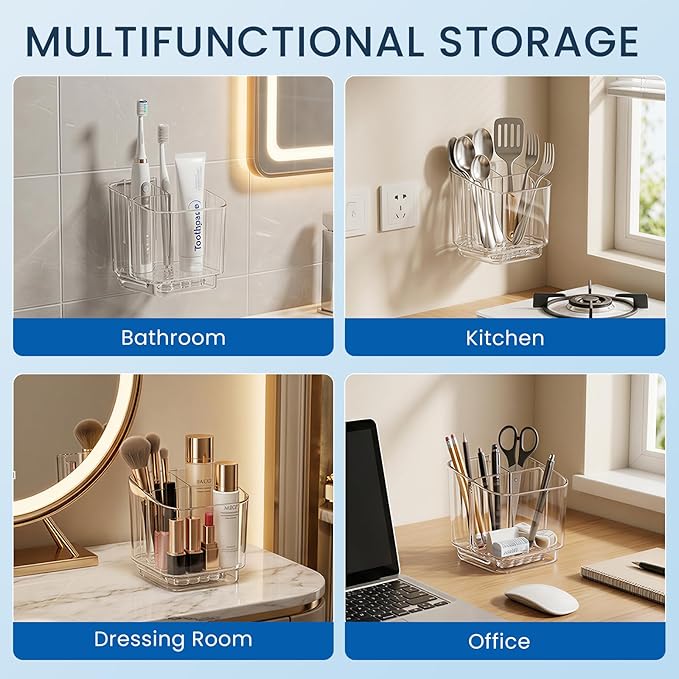 Bathroom Toothbrush Holder, Three Compartment Detachable Toothbrush Holder Wall Mounted, Toothbrush Storage Rack for Bathroom/Kitchen/Office