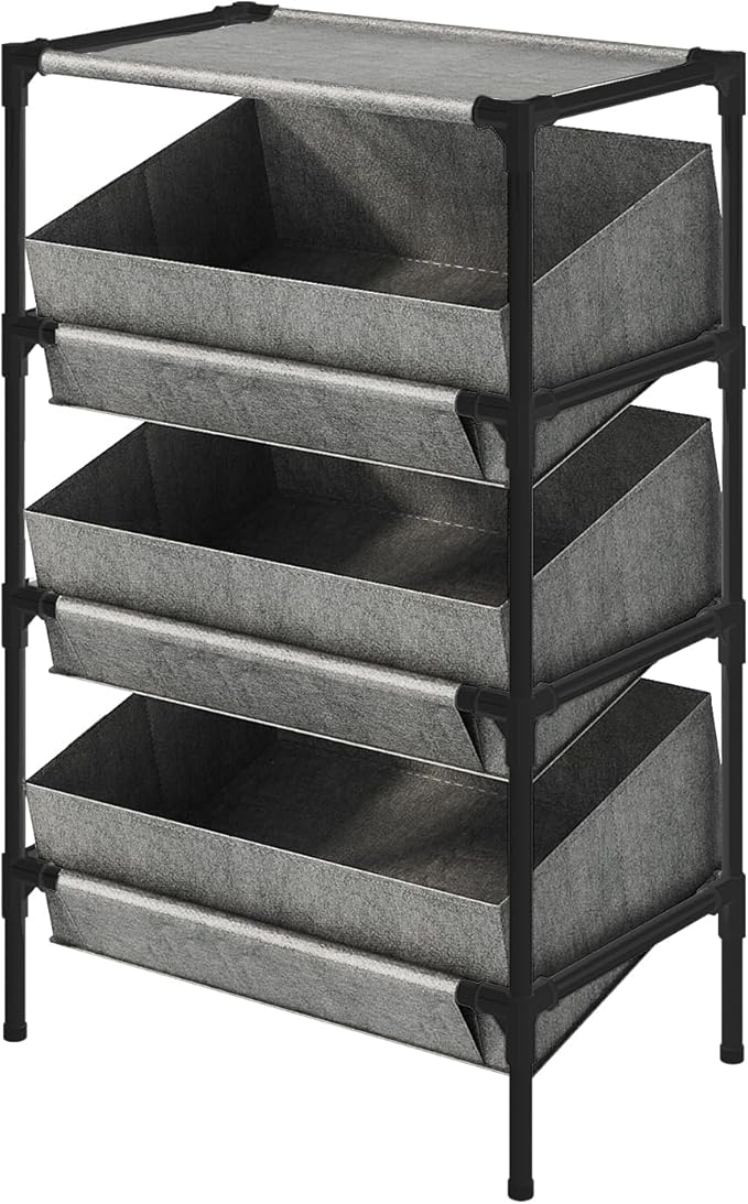 Buzowruil Storage Shelving 3-Tier Utility Shelving Unit Organizer Rack Toy Rack for Home,Office Bedroom, Living Room,Kitchen,Entryway, Grey