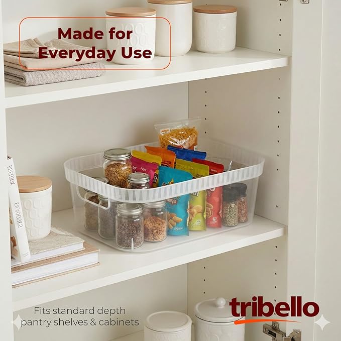 Tribello Modern Cabinet Organizers And Storage Pantry Shelf Organizer - Clear Plastic Storage Bins - (Medium - 12” X 8” X 4”)