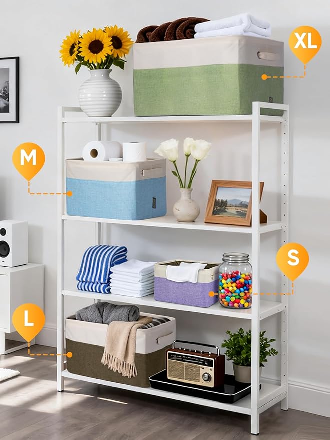 BALEINE 1 Pack Fabric Closet Storage Bins for Shelves, Linen Closet Organizers and Storage, Decorative Baskets for Organizing, Shelf, Clothes, Home, Office (Brown, 12"x8"x8")