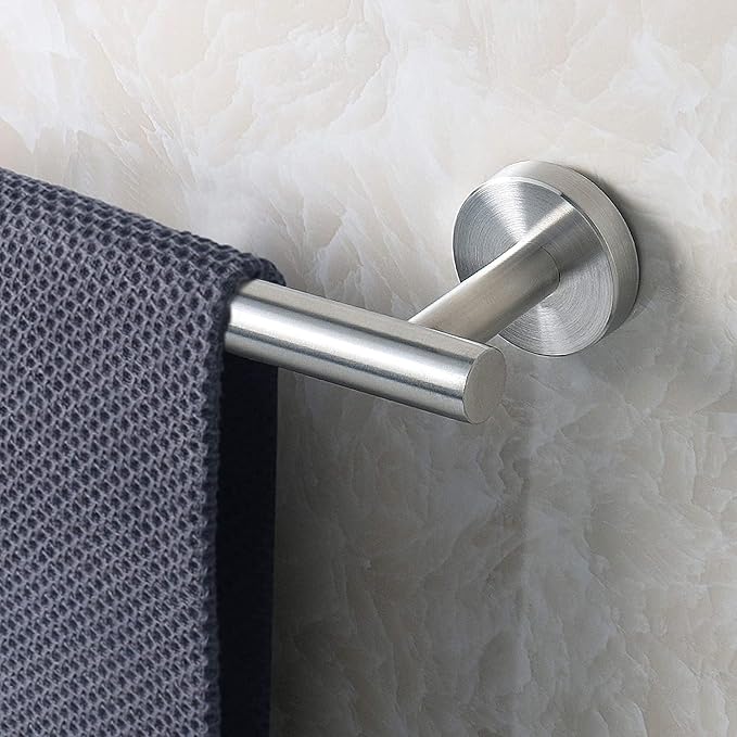 NearMoon Bath Towel Bar, Thicken Stainless Steel Shower Towel Rack Holder Wall Mounted for Bathroom, 26-lnch Overall Length-24-lnch Usable Hanging Space (1 Pack, Brushed Nickel)