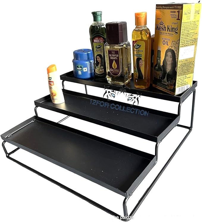 Iron Metal Heavy Duty Stand 3-Tier multistorage/Multipurpose Standing Rack for Home, Bathroom Countertop Storage Shelf, Cosmetic Organizer Holder Kitchen Spice Rack, Black