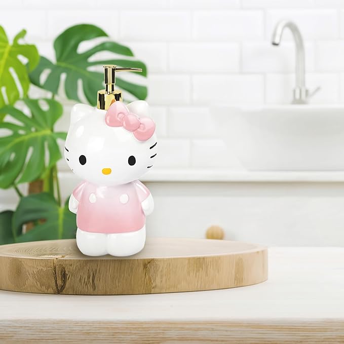 Jay Franco Hello Kitty Soap Dispenser - Pink Resin Pump for Lotion, Liquid Soap or Hand Sanitizer - Bathroom Décor