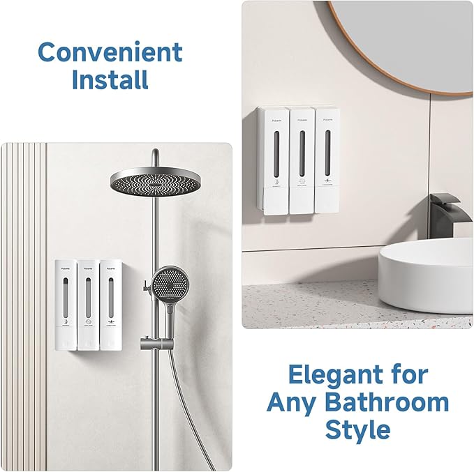 1984 Shower Soap Dispenser Bathroom Set Shampoo Conditioner Body Wash Dispenser Wall Mounted Shower Shampoo Dispenser 3 Chamber No Drill for Home Star Hotel 3 x 400ml White