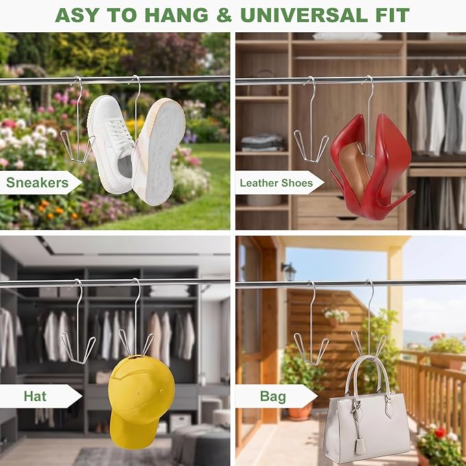 Shoe Drying Hanger 10 Pack, Stainless Steel Dryer Shoe Rack, Hanging Shoe Organizer for Slippers, Sneakers, Boots, Towels, Hat, Space Saving Shoe Rack for Bathroom, Balcony