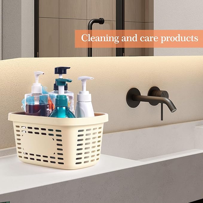 Plastic Shower Caddy Portable,Tote Storage Organizer Basket Bin with Handle for Bathroom,Dorm,College,Camp,Travel,2 Pack,Cream