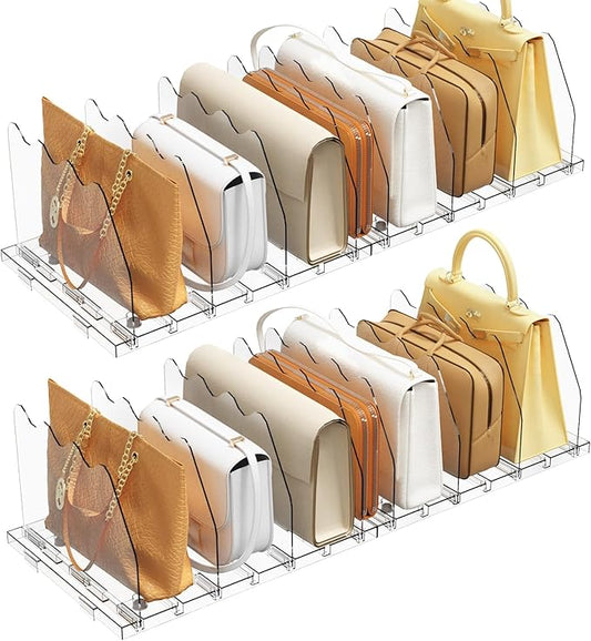 SPACEKEEPER Adjustable Shelf Divider for Closet, 2 Pack Clear Purse Organizers for Closet Acrylic Handbag Separators Storage Organizer Bookshelf Separator Dividers in Bedroom, Office