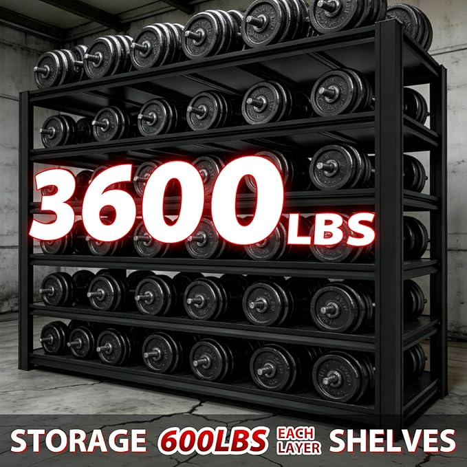 6-Tier Metal Storage Shelves, Adjustable Shelving Units, Boltless Assembly, Black, 83 x 54.89 x 23 Inch, for Warehouse Garage Shed Basement (83H*54.89W*23D)