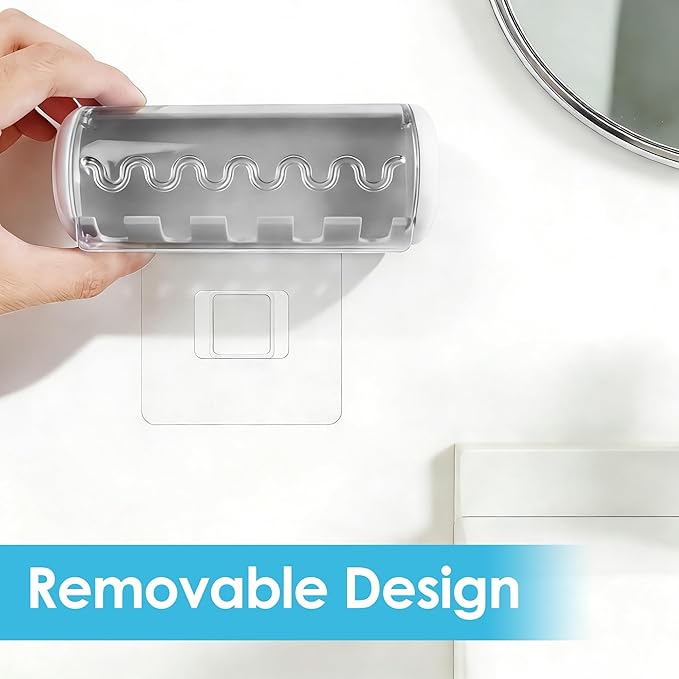 1 PCS Self Adhesive Toothbrush Holder with Cover for Bathroom, 5-Slot Wall Mounted Toothbrush Organizer Rack for Shower, Dorm, Cabinet (Grey)