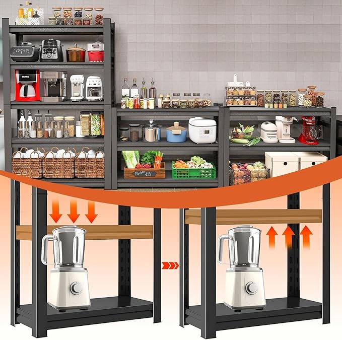 4-Tier Kitchen Shelf Organizer, Solid Metal Adjustable Storage Rack for Pots, Pans, Bottles & Pantry Goods, Space-Saving, Black (63" H x 39" W x 17.7" D)