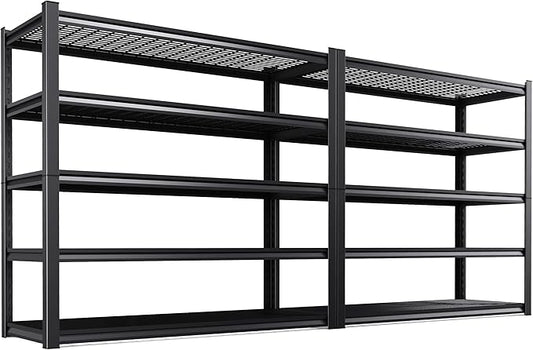 2 Pack Storage Shelves,3000LBS Garage Shelving,Adjustable Garage Shelves,Heavy Duty Metal Shelving, 5 Tier Wood Utility Steel Shelf, Easy-to-Install Shelving Units and Storage 72''x59''x19.7