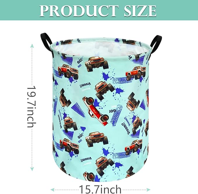 Round Car Truck Laundry Hamper Storage Basket Fabric Material Storage Hamper Organization Basket, Storage Bin, Gift Box with Handles for Room