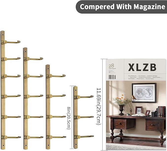 WINCASE Brass Hook Rack, Bathroom Towels Hooks Coat Rack, Antique Bath Wall Hook Vintage Mounted Brushed Brass 6 Hooks
