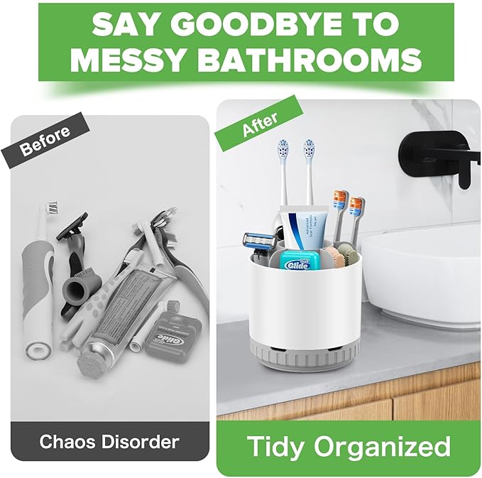 GFWARE Toothbrush Holders for Bathrooms - White Rotating Kids Electric Toothbrush and Toothpaste Holder, Detachable 6 Slots Tooth Brush Organizer Bathroom Countertop Storage