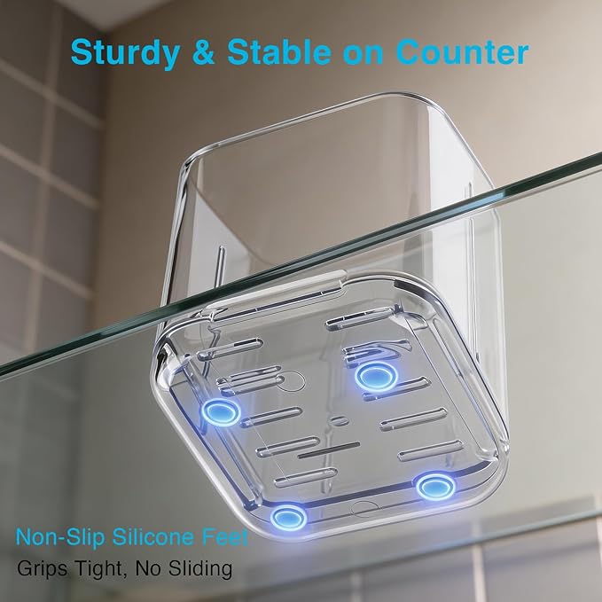 Bathroom Toothbrush Holders, Upgraded 3 Slots Detachable Wall Mounted & Countertop Toothbrush Holder with Drainage, Bathroom Caddy for Electric Toothbrush & Toothpaste, Ideal for Family & Kids (Clear)