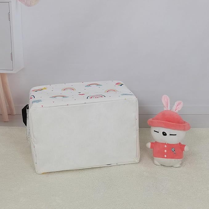 Storage Bins, Nursery Hamper Canvas Laundry Basket Foldable with Waterproof PE Coating Large Storage Baskets for Kids Boys and Girls, Office, Bedroom, Clothes,Toys(Rec-Love Rainbow）
