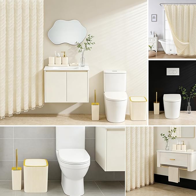 Bathroom Accessories Set-23Pcs Set, Complete Bathroom Decor, Bathroom Set with Shower Curtain & Liner Sets, Trash Can, Soap Dispenser,Modern Bath Essentials (Beige, Bath Set+Shower Curtain Set)
