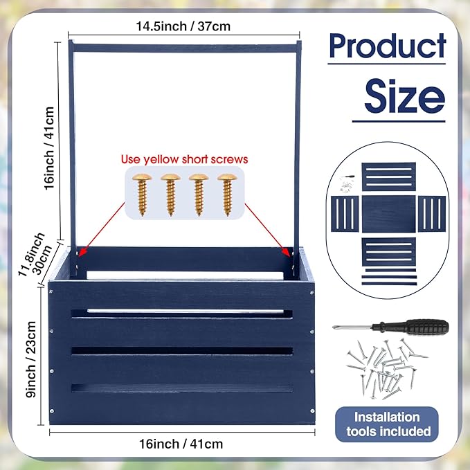 Suzile Wooden Baby Shower Crate Closet Wood Basket for Gifts with Handle Boy Girl Clothes Gender Reveal Storage Box for Newborn New Parent(Navy Blue)