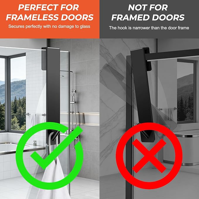 Kontoyo Shower Door Hooks(10 Inch),Extended Over Door Hooks for Bathroom Frameless Glass Shower Door,Stainless Steel Towel Hooks,Heavy Duty Rack Hooks for Robe,Towel-4 Pack-Black