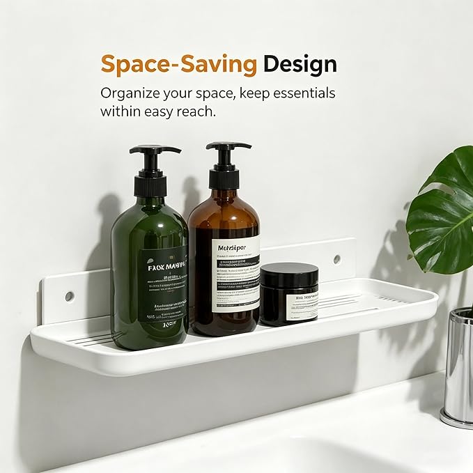 FAYYGYH Adhesive Floating Shelves No Drill Floating Shelf for Wall Storage Damage-Free Wall Mounted Organizer for Bathroom, Kitchen, Bedroom & Office (White, 2 PCS)