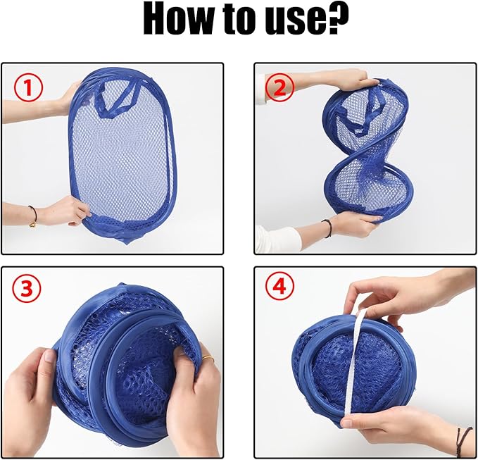 2Pcs Small Laundry Hampers, Folding Popup Mesh Laundry Basket, Collapsible Dirty Clothes Hamper, Portable Mesh Popup Hamper, Ideal for Bedroom, Travel and Home Use (Black & Dark Blue)