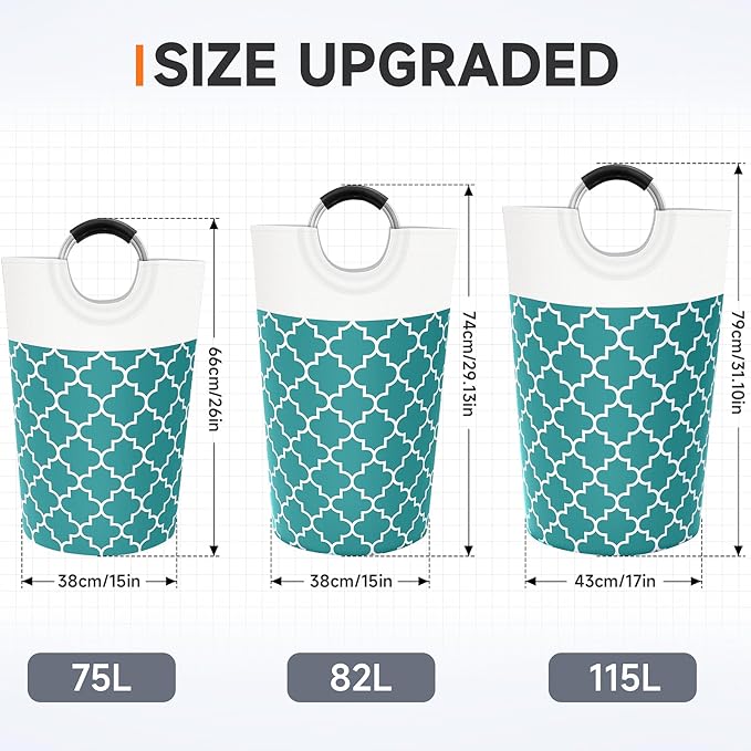 Fabspace Large Laundry Basket Laundry Hamper Bag Washing Bin Clothes Bag Collapsible Tall with Handles Waterproof Travel Bathroom College Essentials Storage for College Dorm, Family (Green) 115L