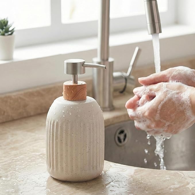 Ceramic Soap Dispenser, 16oz Rustic Dish Hand Soap Dispenser for Bathroom & Kitchen, Speckled Liquid Soap Pump Bottle for Shampoo, Lotion, Conditioner, Modern Farmhouse Bathroom Accessories