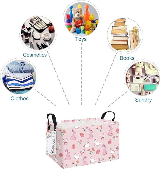 Storage Bins,Nursery Hamper Canvas Laundry Basket Foldable with Waterproof PE Coating Storage Baskets for Boys and Girls, Office, Bedroom, Clothes,Toys(Rec-Rabbit ）